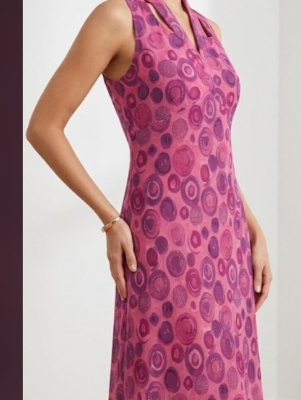 Expressions Pink & Purple Floral Circle Print Midi Dress Size S/M
